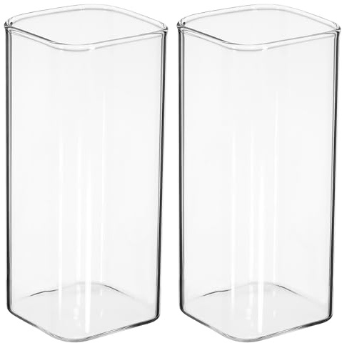 Alipis 2pcs Square Drinking Glasses Highball Glass Cups Tumbler Crystal Clear Tall Glasses Beverage Mugs for Water Wine Beer Cocktails Iced Tea Coffee Juice Mixed Drink 400ml