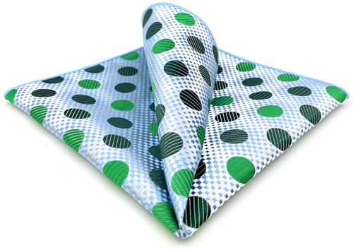 S&W SHLAX&WING Pocket Squares for Men Polka Dots Emerald Green Silver Blue Color Edge