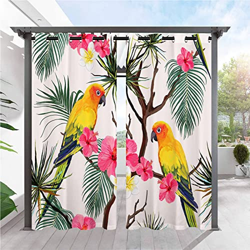 ANHOPE Tropisch Palmblatt Floral Papagei Outdoor Vorhänge mit Ösen Oben Wasserdicht Wetterfest Aussen Gardinen für Balkon Terrasse Garten Pergola Pavillon Außen Vorhang 2er Set B132 x H240 cm