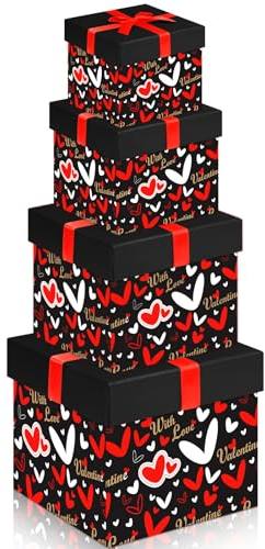 Epakh 4 Stück Valentinstags-Geschenkboxen mit Deckel, verschiedene Größen für Valentinstag, Blumen, Geburtstag, Brautjungfer, Hochzeit, Weihnachten, Party (süß)