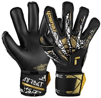 Reusch Profi Torwarthandschuhe Erwachsene | Fingerschutz | starker Grip mit Latexerweiterung | atmungsaktiv | für Training & Spiel | Natur- & Kunstrasen | Attrakt Gold X Evolution Cut Finger Support