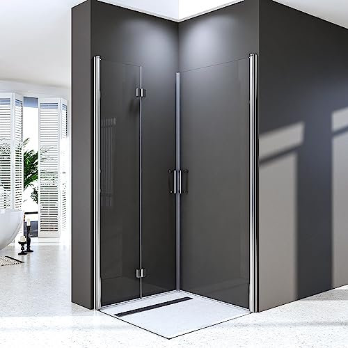 Duschkabine 75x80x195 cm 180°Drehfalttür mit Pendeltüren Eckdusche 6mm ESG-Sicherheitsglas Duschabtrennung,Kann Direkt auf dem Boden Installiert Werden