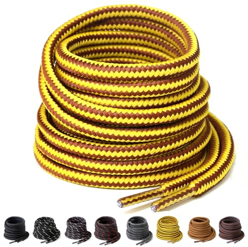 Yusimu Gul brun Runda Starka Skosnören för Kängor, Premium Kraftiga 4.5 mm Tjocka Skosnören för Arbete, Vandring, Säkerhetsstövlar, 150cm - 1 Par