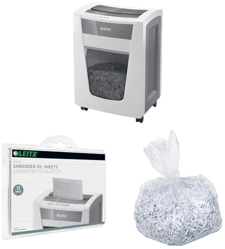 Leitz IQ Set Aktenvernichter Office Pro Sicherheitsstufe P4, Partikelschnitt, 22-20 Blatt Kapazität (70-80 g/m²), 30L Abfallbehälter, 80060000 + IQ Ölblätter 80070000 + IQ Poly-Auffangbeutel 80080000