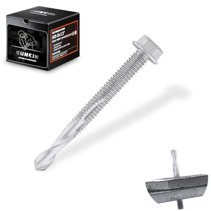 SUNKIN 50PCs Self Tapping Screws for Metal, Hex Head #12 x 2 Inch, Self Drilling for Thick Steel, Less Effort Installation, Long Lasting Anti Rust Coating