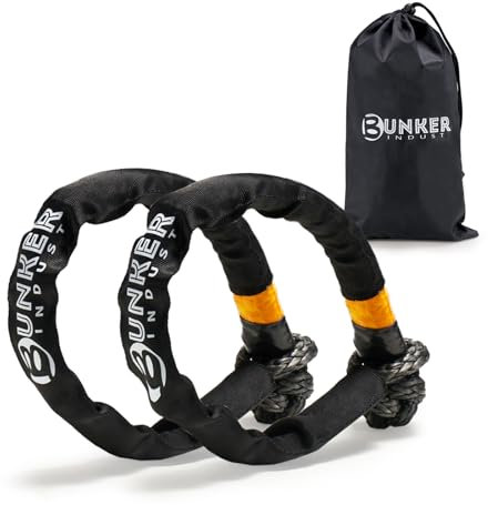 BUNKER INDUST Lot de 2 cordes à manille synthétiques souples, 1,27 cm x 58,4 cm (résistance à la rupture de 22,2 kg) pour véhicules tout-terrain, 4 x 4, camion, SUV, ATV, UTV