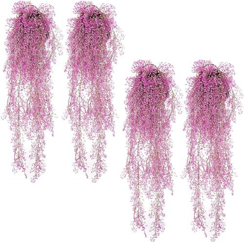 WSAMJIN 4 Stück Hängeblumen Künstlich, 80cm Künstliche Hängepflanzen Efeu Künstlich Kunststoff Rattan Ranken Terrasse Künstliche Blumen für Haus, Garten, Hochzeit