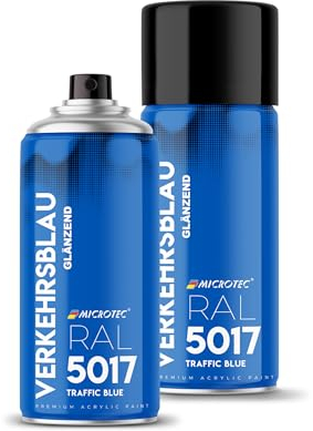 MICROTEC® Sprühlack | 400ml | hochwertiges Acryllackspray | matt oder glänzend | Sprühfarben für Metall, Holz, Kunststoff u.v.m. | große Farbauswahl (Blau glänzend - RAL 5017)