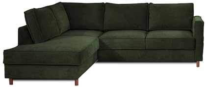 JAKE - Ecksofa mit Schlaffunktion - 5-Sitzer - Samt - links Grün