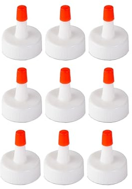 Squeeze Bottle Caps Tips Only - 28/410 Plastic Replacement Squeeze Bottle Lids with Red Seal 9 Pcs - Plastic Squeeze Bottle Tops - Red Tip Caps for Dispensing Condiments, Sauces, Glue, Paint