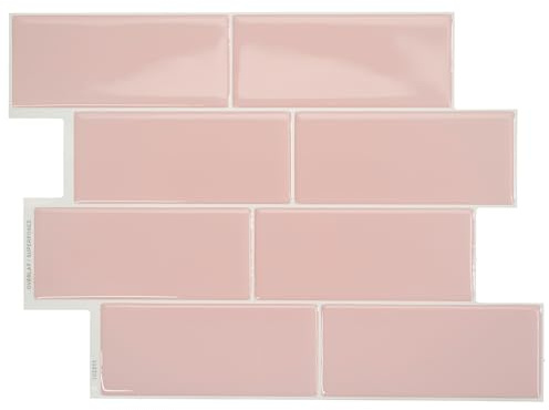 Smart Tiles självhäftande kakel för kök och badrum – metro rosa, 3D-dekal, lätt att installera, vattentät, tillverkad i Kanada