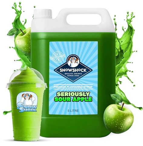 SnowShock Slush Syrup 5L Sour Apple | Slushy Concentrate Dilute for Ice Slushie Machine - Makes Up To 110 Drinks - Refreshing Frozen Drink Mix for Kids Parties, Cafes, Events & Food Vans | 100% Vegan