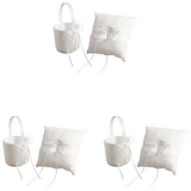 Adoorniequea Ringkissen für Hochzeitsringe, Weiß, romantisch, weich, für Zeremonie, Blumenmädchen, 3er-Set