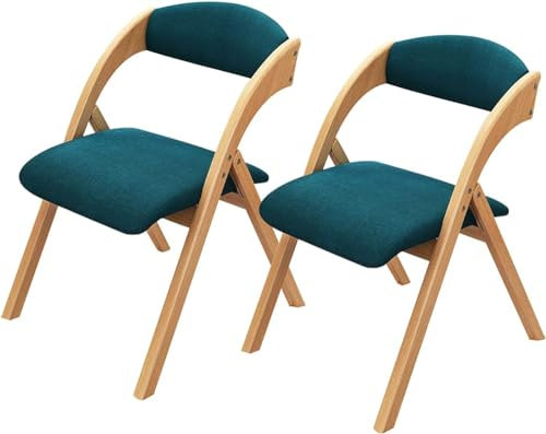 RCJCQSR Holz-Klappstuhl mit Rückenlehne, tragbarer, faltbarer Holzstuhl mit gepolsterten Sitzen, bequemer Esszimmerstuhl, Heimbüro, Schreibtischstuhl, Arbeitsstuhl (Größe: 2er-Pack, Farbe: Blau)