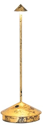 Zafferano, Pina Lampe, Kabellose, Wiederaufladbare Tischlampe mit Touch Control, Für den Innenbereich Geeignet, Dimmer, 2200-3000 K, Höhe 29 cm, Farbe Schwarz - Craquelé-Blattgold