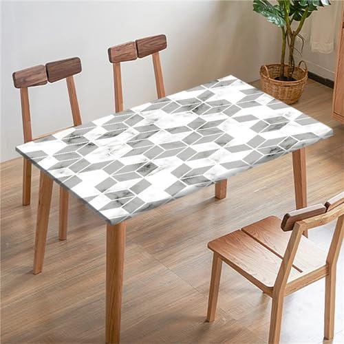 Morbuy 3D Rechteckige Elastische Tischdecke, Rechteckig Tischdecke mit Gummizug Spanntischdecke Gartentischdecke für Picknick Camping Partys (Geometrie 6,4.9FT/180x140cm)
