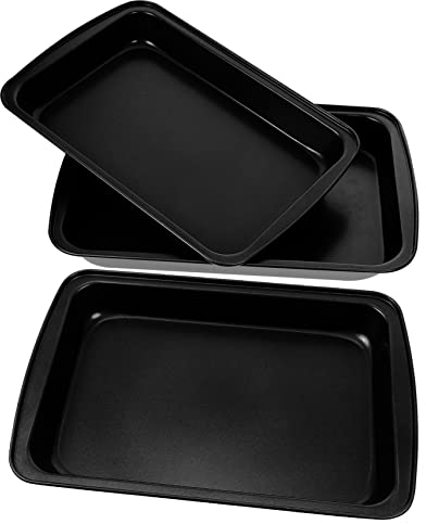 Veemoon 3pezzi Teglie Rettangolari Acciaio Carbonio con Rivestimento Antiaderente per Pizza Torte e Biscotti Resistente e Facile da Pulire per Uso Quotidiano e Occasioni Speciali