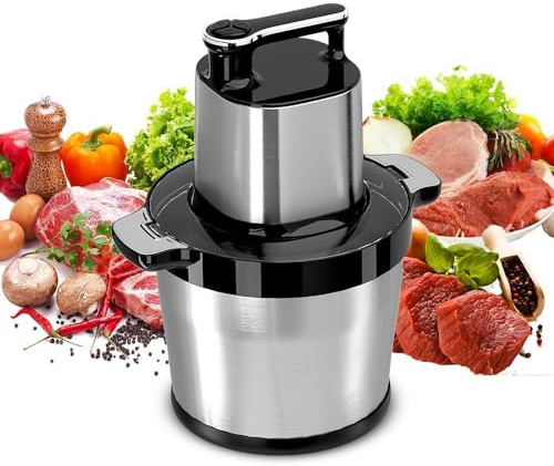 Hachoir Électrique 1500W Multifonction - Mini Hachoir à Viande 8L Avec 3 Vitesses et 4 Lames en Acier Inoxydable - Pour Viande, Légumes, Épices