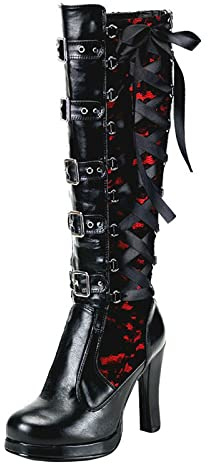 Overknees Stiefel Damen Vintage Gothic Stiefel Mit Schnallen Schnürstiefel High Heels Stiefel Rubber Kniehohe Stiefel Damenstiefel Reißverschluss Langschaftstiefel Schlupfstiefel Reitstiefel Gr.35-43