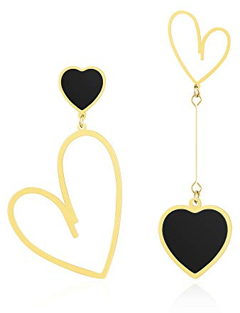 Linawe Boucles d'oreilles en forme de cœur noires pour femmes, boucles d'oreilles suspendues en or, bijoux, boucles d'oreilles en acier inoxydable, pour femmes