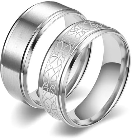 Beydodo Freundschaftsringe Paar Edelstahl, Hochzeit Ringe 8MM mit Muster und Matt Eheringe Partnerringe Personalisiert Damen Gr.55 (17.5) + Herren Gr.70 (22.3)