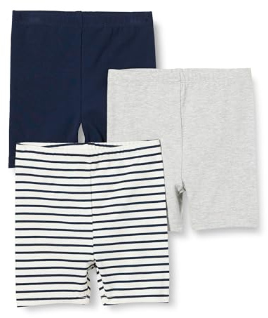Amazon Essentials Bebé-Niñas Pantalón Corto de Ciclismo, Paquete de 3, Azul Marino/Gris Claro Mezcla/Rayas, 2 años