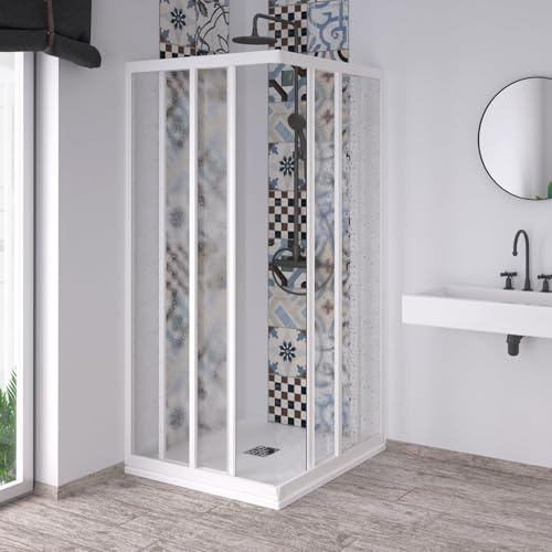 Forte Box Doccia Acril con apertura angolare in acrilico con profili in PVC riducibile Made in Italy (Bianco, 70x70 cm)