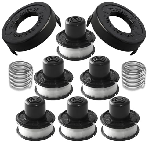 6 Trimmer Spool Line 2 Spool Cover Cap 2 Spring Compatible with Black & Decker GL250/GL310/GL360, Replacement for Trimmer Spool Wire (1.6mm × 6m)