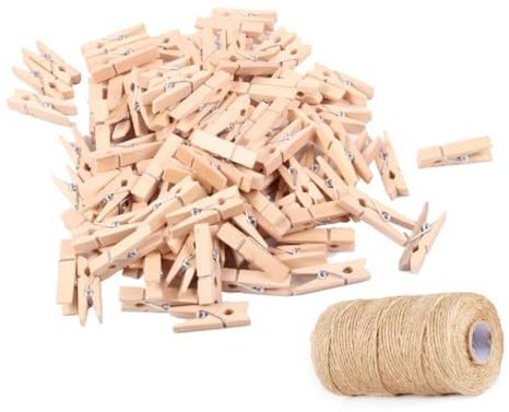 Alipis 100 Mini Vestiti Fascio di Spago di Iuta da Mollette per Foto in Legno per Decorazioni di Compleanno E Matrimonio