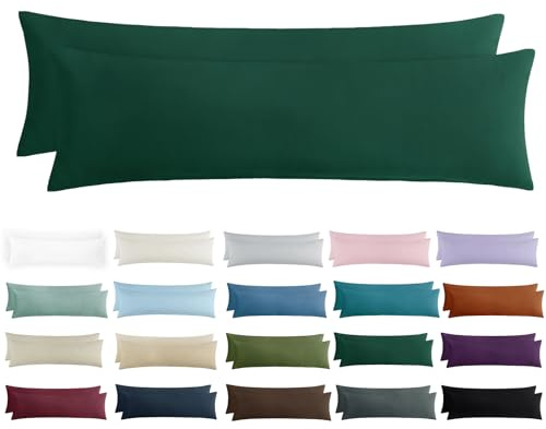 Tifschlaf Seitenschläferkissen Bezug 40 x 145 - Kissenbezug 40x145 Seitenschläfer Kopfkissenbezug 2er Set Dunkelgrün mit Reißverschluss aus Mikrofaser Weich, 145x40 cm Grün Pillow Case