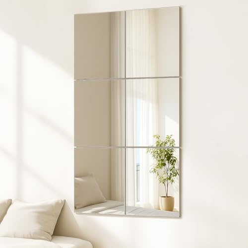 Youyijia Glas Spiegelfliesen Selbstklebender Spiegel Glasspiegelfliese Wandspiegel Quadratischer Wandspiegel Ganzkörperaufkleber Geeignet für Schlafzimmer Badezimmer (6, 30 * 30)