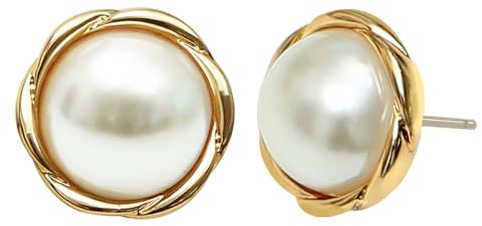 Pearl Drop Earrings Dangle Stud Gold Plated Earrings for Women, Normal, Glass, No Gemstone