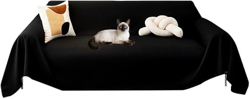 Meicynhoger Housse de Canapé Imperméable 380x180 cm, Revêtement de Canapé/Couverture en Polyester Épais Anti-déchirure pour Familles avec Chiens et Chats (Noir - Amélioré, 3 Places)