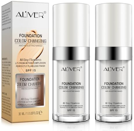 2PC Colour Changing and Moisturizing Foundation, Flawless Colour Changing Warm Skin Tone Foundation, Waterproof Liquid Foundation,Naturally, Long Lasting for Face Makeup