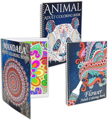 Zylota Set di libri da colorare per adulti, libro da colorare rilegato a spirale per adulti relax, 60 motivi inclusi animali, Madalas e fiori, libri da colorare antistress per donne
