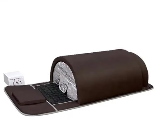 Sauna dôme infrarouge lointain, capsule de sauna personnelle à couverture complète à 360° avec oreiller et tapis chauffant, saunas spa à domicile avec pierres de tourmaline for le soulagement(Brown)