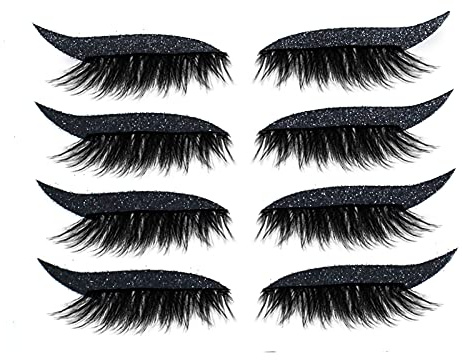 4 Paar Lazy Eye Shadow Wimpernpflaster, 2 in 1 Fake Wimpern Eyeliner Aufkleber, Wimpern Ohne Kleber, Glitzer-Lidschatten-Aufkleber Mit Wimpern, Lazy Eye Shadow Eyelash Patch (Schwarz)