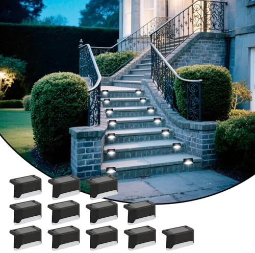 XhuangTech Solar Deck Lights Outdoor 12 Pack, Solar Step Lights Waterproof LED Solar Powered Outdoor Lights for Deck Stair Fence Railing Wall Garden Backyard (White)