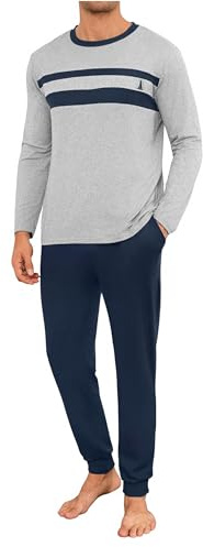 Marvmys Pigiama da Uomo Invernale Cotone Maniche Lunghe Girocollo Pigiamas Colori Contrastanti Casual Leggero Morbido Due Pezzi