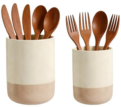 Hggzeg 2 Pack Utensil Holder, Kitchen Utensil Holder Ceramic Organizer Set | Large Cooking Utensil Pots, for Organizing Countertop and Storing Cutlery, Cooking Spoons (Large+small)