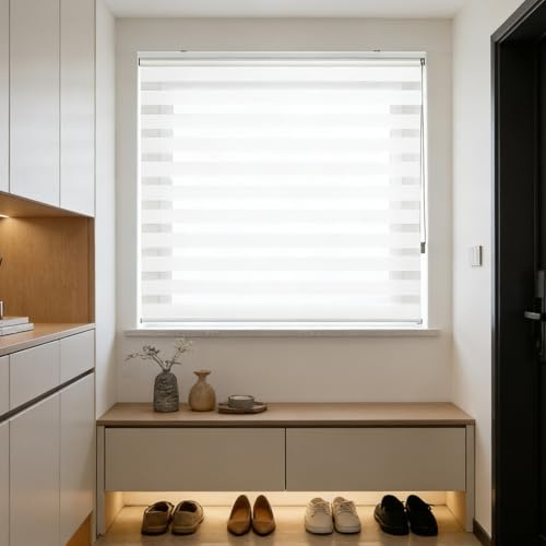 Doppelrollo Klemmfix Ohne Bohren 39 x 80 cm Blickdicht Oder Transparent, Ohne Bohren Möglich, Doppelrollo Wandmontage Gardine Klemmrollo, Duo Rollo für Fenster Und Tür, Weiß