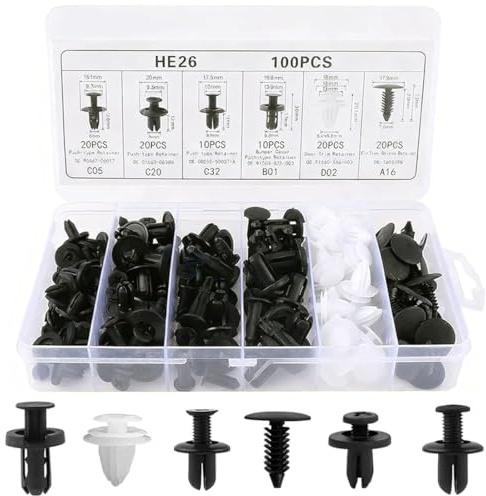 MUNZE Rivetti In Plastica Per Auto, 100 Pezzi Set Clip Per Rivestimenti Porta, Fissaggio Carrozzeria Paraurti Universali, Rivetti A Espansione (Nero, Bianco)