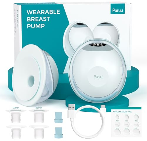 Paruu Electric Breast Pump, Wearable, Hands Free & Portable with 4 Modes 12 Suction Levels, Double-Sealed 19/21/24mm Flanges, Visual Design of Milk Volume