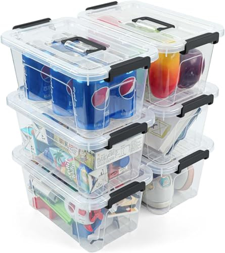 NUMIFUN 6er Set Kunststoff Aufbewahrungsboxen, stapelbar 6 L Aufbewahrungsbox mit Deckel Griff, Box mit Deckel Verschlussbügel, staubdurchsichtig Aufbewahrung Haushalt Büro Vorratskammer