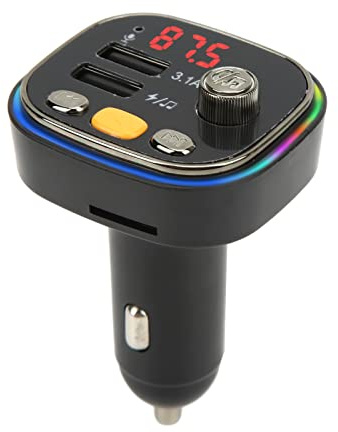 Kelawoly Transmisor FM Bluetooth ABS Adaptador Bluetooth para Automóvil con Cargador Dual USB 5V 3.1A y 1.0A Llamadas Manos Libres LED de 7 Colores para Conductores de Automóviles de 12V 24V