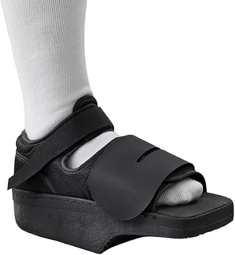 Scarpa Post-Operatoria Ortopedica, Nera, Chiusura in Velcro, Tomaia Traspirante, Suola Rialzata, Misura Media