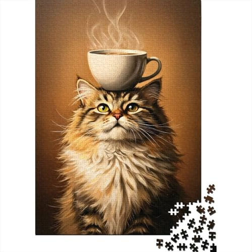Chat avec Tasse de Thé Puzzle 1000 Pièces Puzzle pour Adultes Loisirs 52x38cm/1000pcs