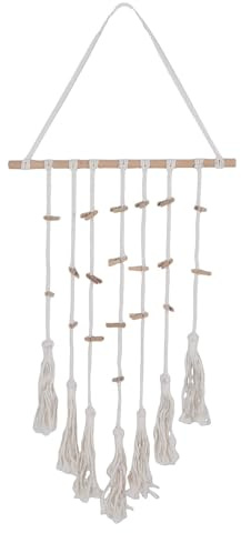 HELEVIA Macrame Väggfotoskärm, Hängande Bildhållare med 20 Träklämmor