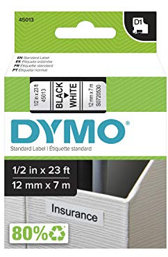 DYMO D1 Labels 1/2-Inch x 23-Foot Roll Black Print on White Self-Adhesive For LabelManager Label Makers