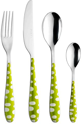 Pintinox Set 24 pz, Acciaio Inox Nichel Free, Serie Bollicine, Manico Colore Verde con Pois Bianchi, Con Scatola Regalo